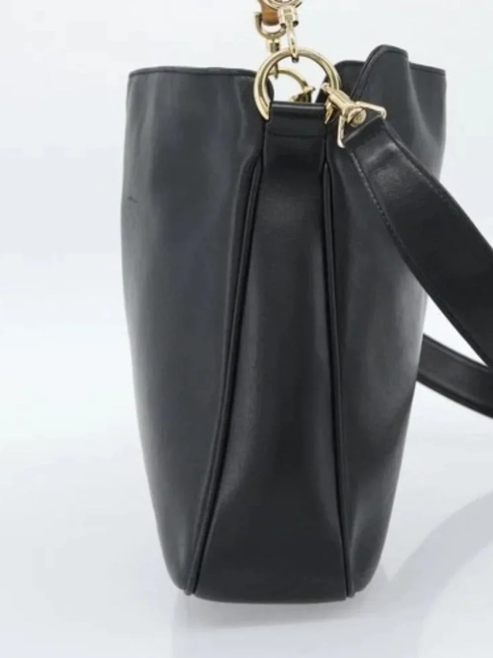 GUCCI Bamboo Shoulder Bag Leather 2way Black Gold 001 1638 2058 Auth ep15046